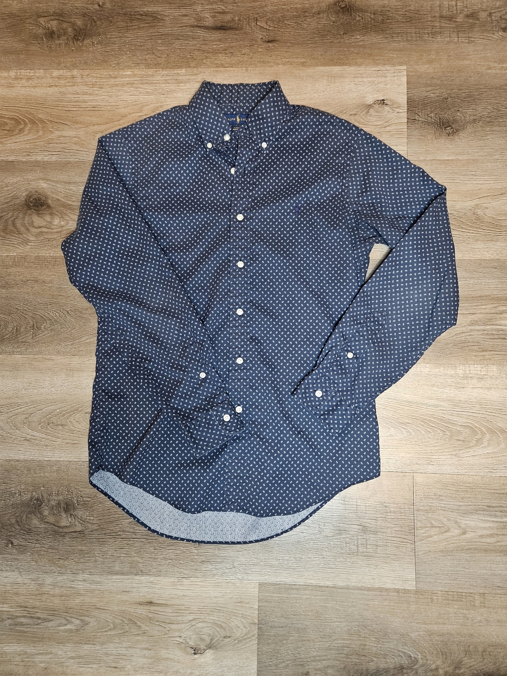 Ralph Lauren Mens Performance Navy Blue Print Button-Down Shirt Size Sm